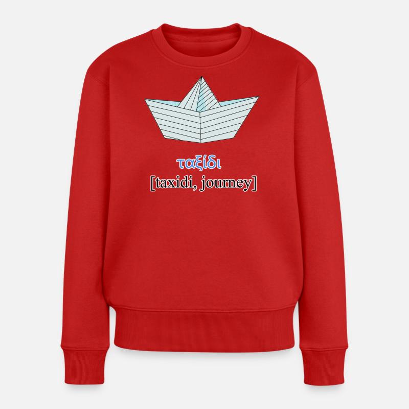 Origami Papierboot mit griechischem Wort - Frauen Premium Bio Pullover - Rot