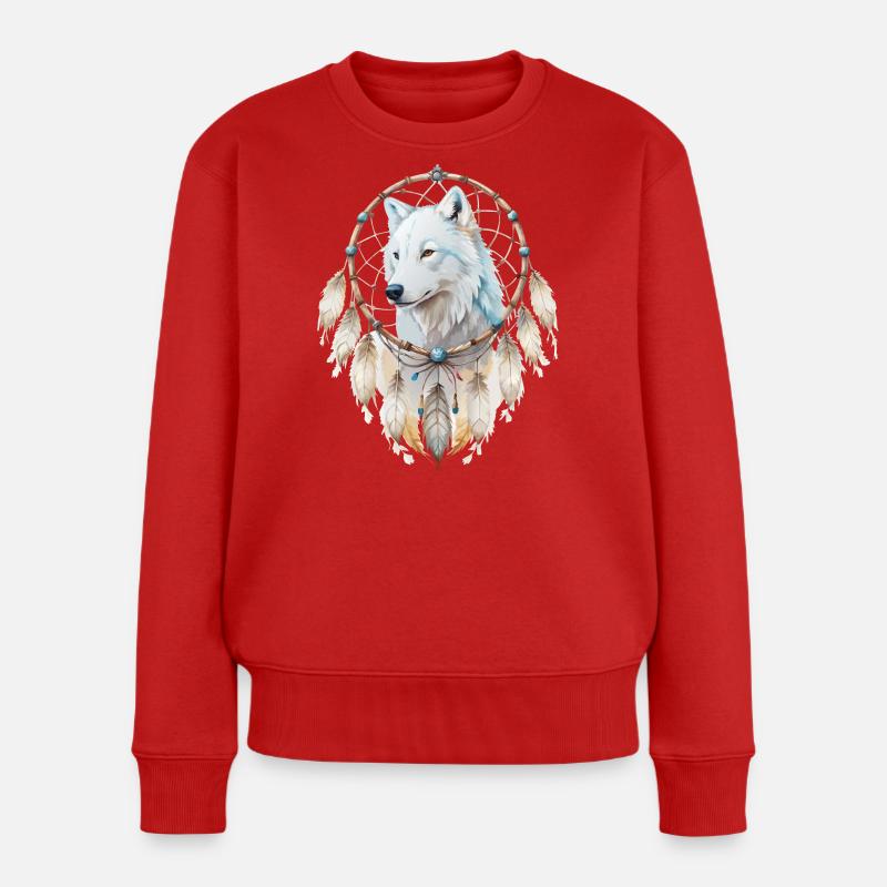 Wolf in einem Traumfänger-Mystisches Wolfs Design - Frauen Premium Bio Pullover - Rot