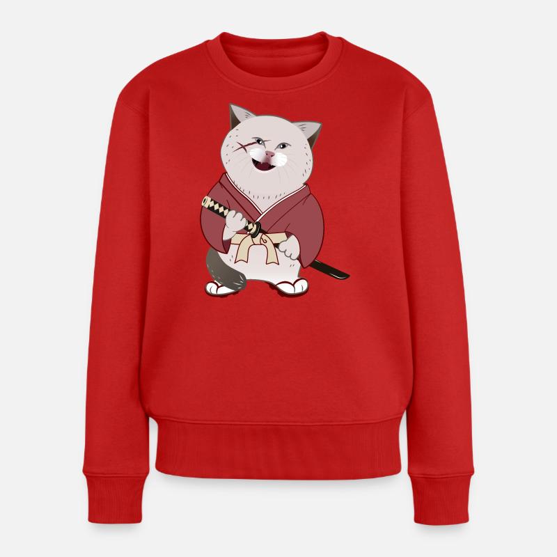 Süße mollige Samurai-Katze mit Katana - Frauen Premium Bio Pullover - Rot
