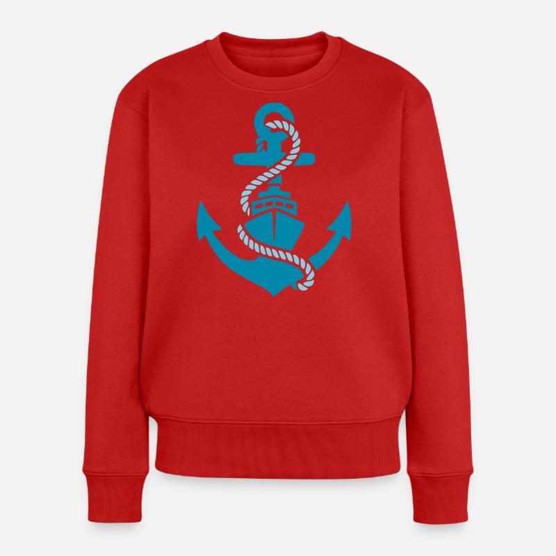 Anker Schiff Boot Maritim - Frauen Premium Bio Pullover - Rot