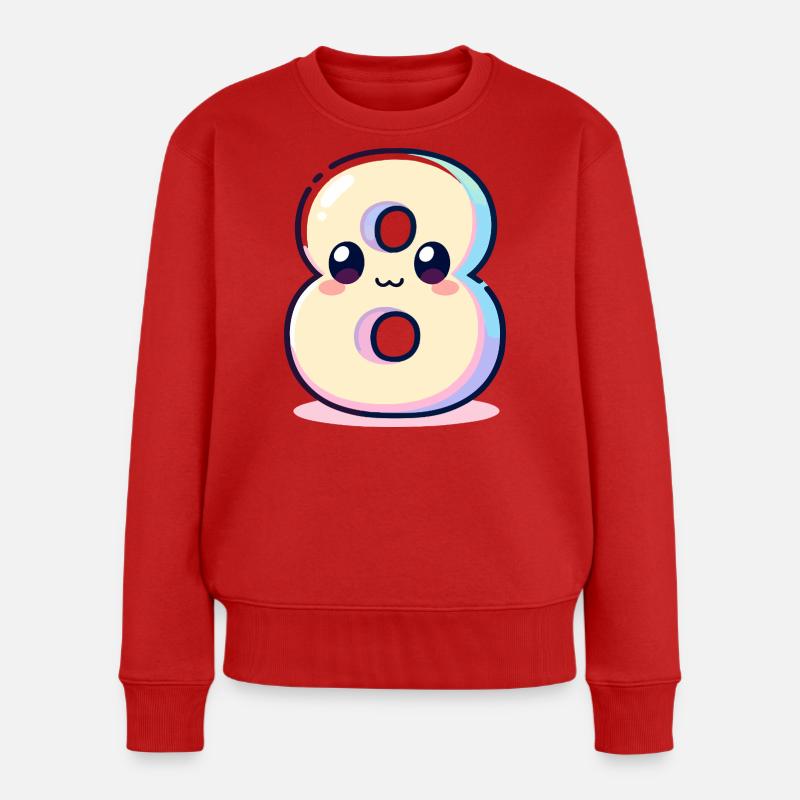 Nummer 8 Kawaii-Regenbogen - Frauen Premium Bio Pullover - Rot