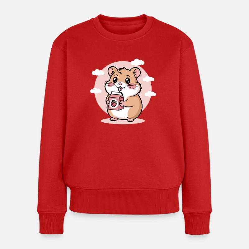 Süßer Chibi Hamster Trinkt Erdbeermilch Kawaii - Frauen Premium Bio Pullover - Rot