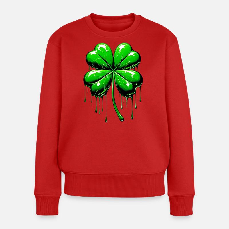 Vierblättriges Kleeblatt - Frauen Premium Bio Pullover - Rot