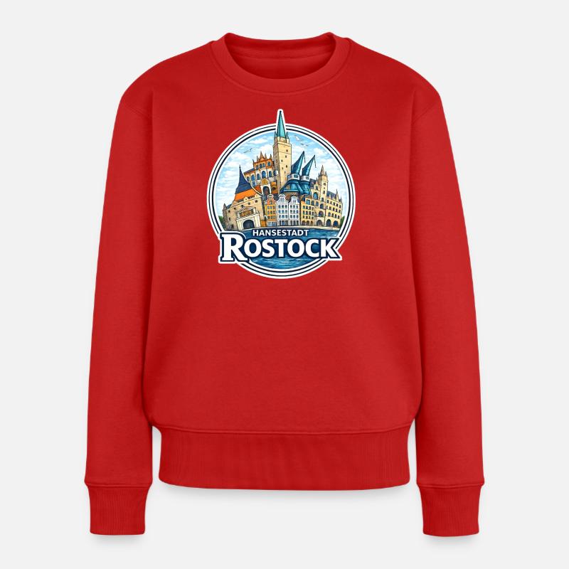 Hansestadt Rostock 2026 - Frauen Premium Bio Pullover - Rot