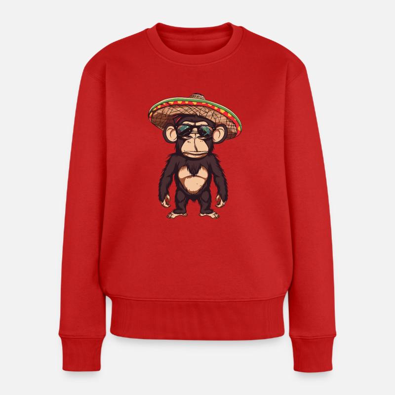 Affe Comic Lustig Sombrero - Frauen Premium Bio Pullover - Rot