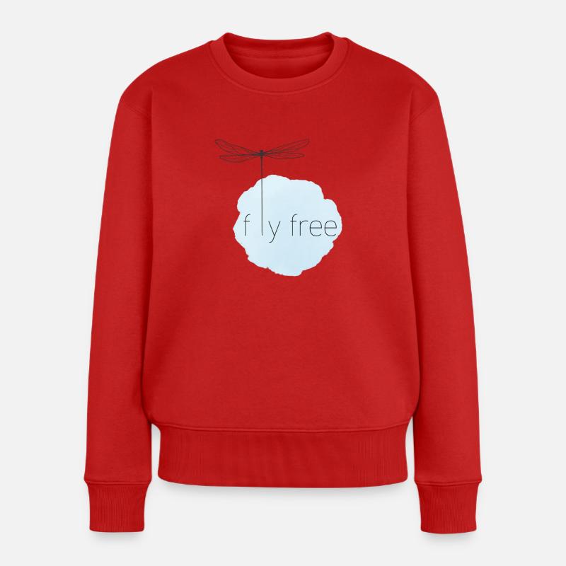 Luftiges Fliegendes Libellen-Motiv - Frauen Premium Bio Pullover - Rot