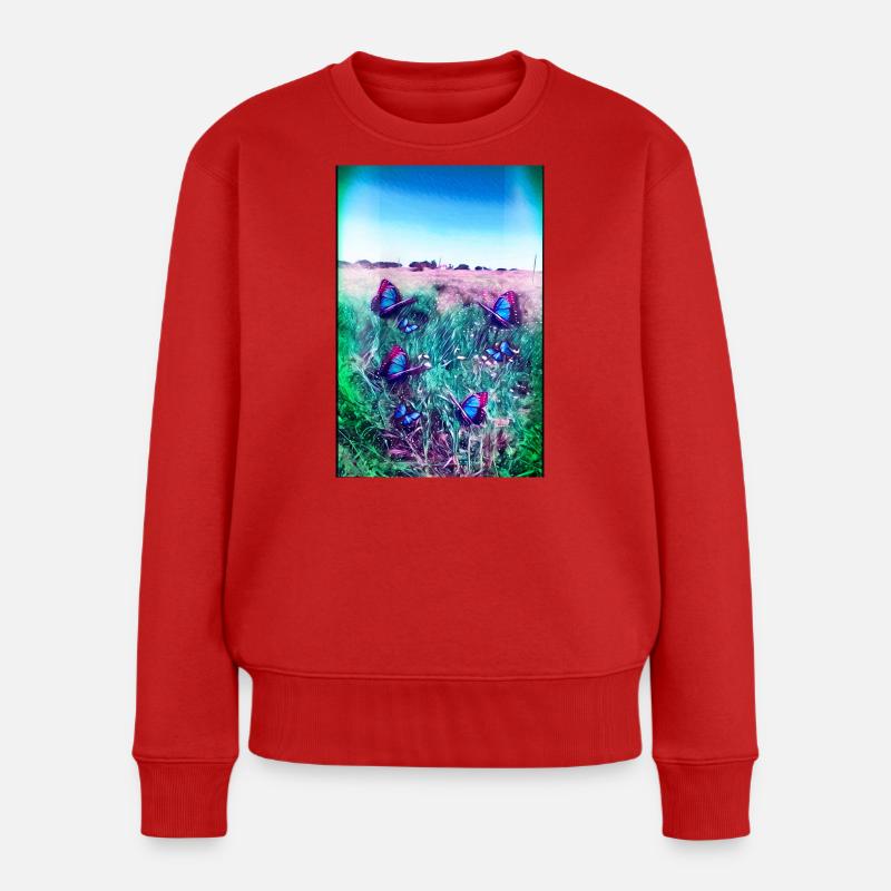 Blaue Schmetterlinge - Frauen Premium Bio Pullover - Rot