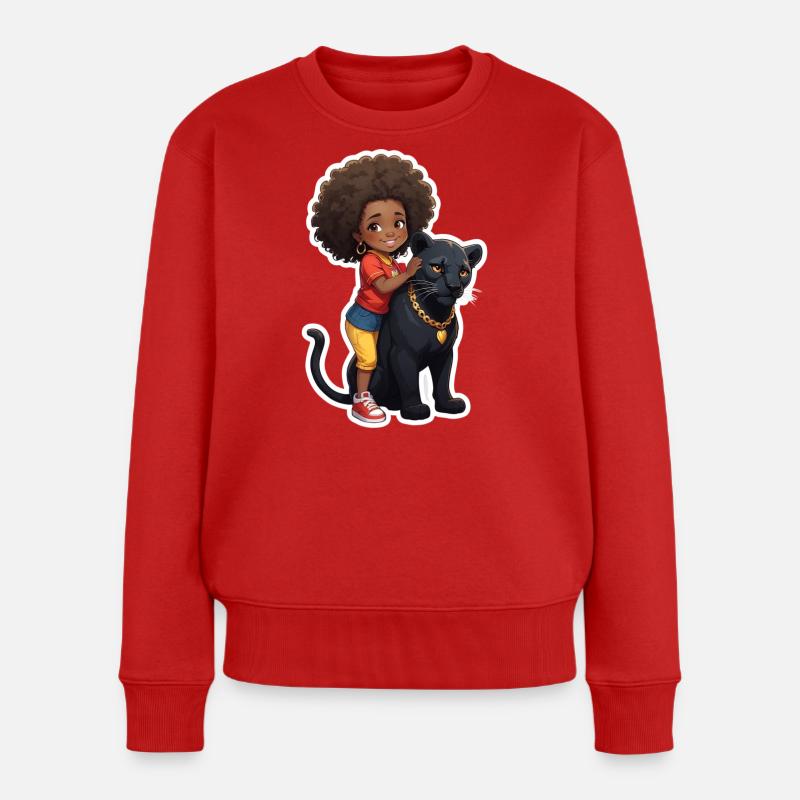 Enfants avec une panthère noire - Pull Premium bio Femme - rouge