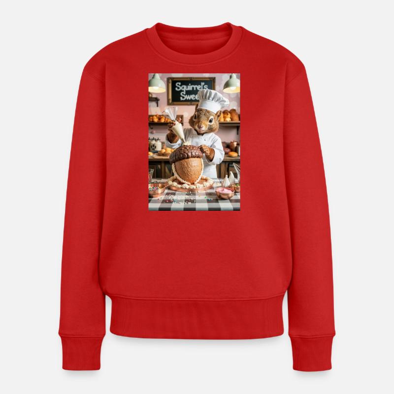 Chef écureuil humanoïde avec gâteau au chocolat - Pull Premium bio Femme - rouge