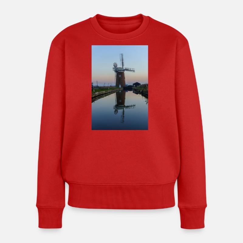Windmühle am ruhigen Kanal - Frauen Premium Bio Pullover - Rot