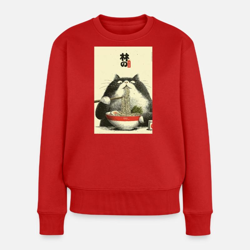Ramen-Katzen-Ukiyoe-Stil - Frauen Premium Bio Pullover - Rot