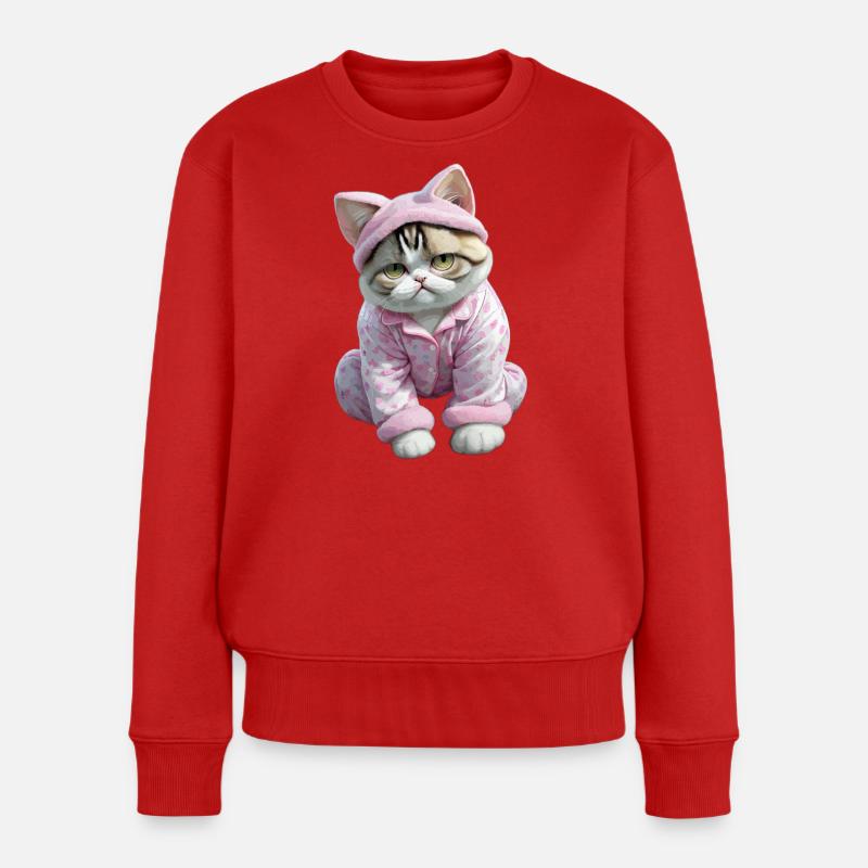 Chats chat mignon en pyjama rose avec des coeurs - Pull Premium bio Femme - rouge