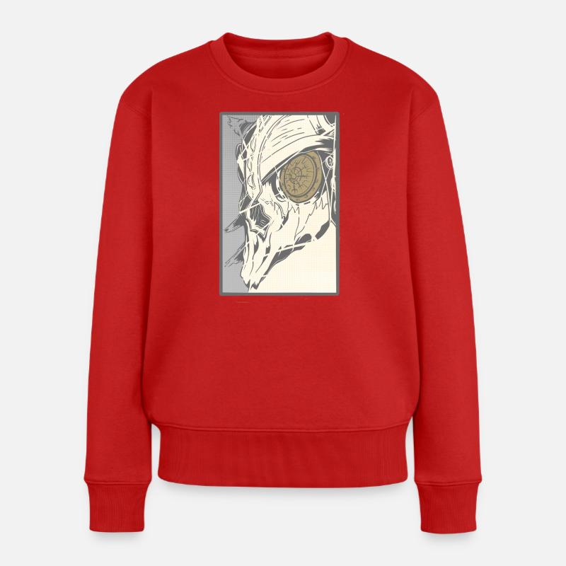 Steampunk Schädel mit Uhrwerkauge - Frauen Premium Bio Pullover - Rot