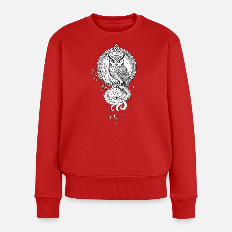 Nacht-Eulen-Mandala mit Dreiecks-Symbol - Frauen Premium Bio Pullover - Rot