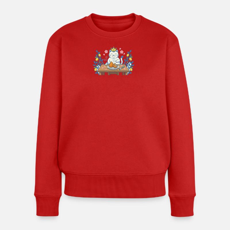 Königskatze am Tisch mit Trockenfutter - Frauen Premium Bio Pullover - Rot