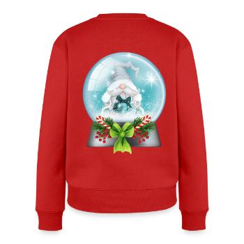 Schneekugel Weihnachtsmann mit Zuckerstangen - Frauen Premium Bio Pullover - Rot - Hinten - Julia (174cm)