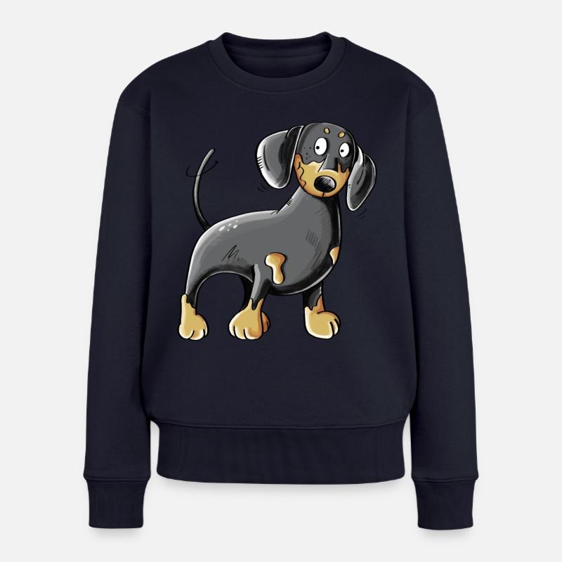 Happy Dachshund I Dackel I Teckel Hund Comic - Frauen Premium Bio Pullover - Navy