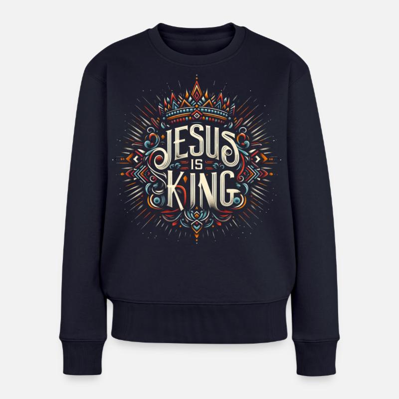 Ornement Jésus est Roi - Pull Premium bio Femme - bleu marine