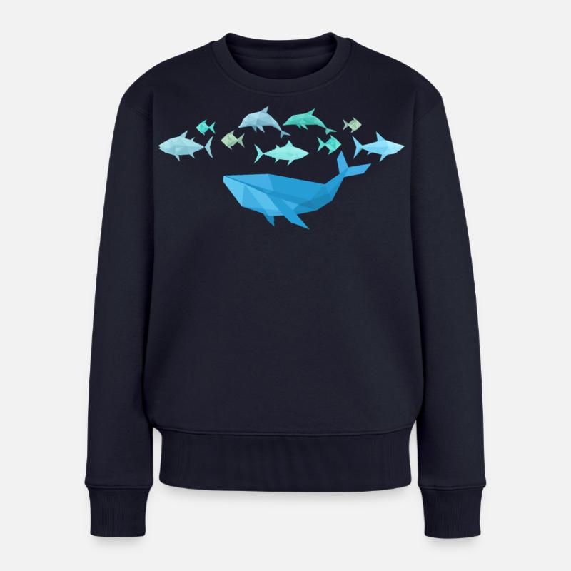 Fische mit Wal im Origami-Stil - Frauen Premium Bio Pullover - Navy
