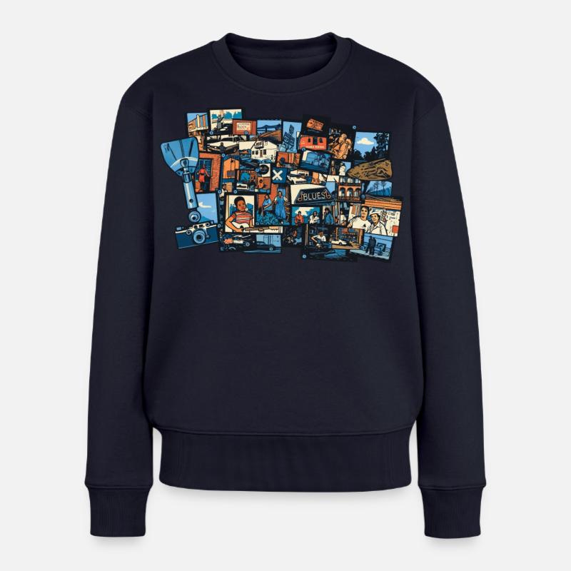 THE BLUES ROAD #2 – Ton & Bild - Frauen Premium Bio Pullover - Navy