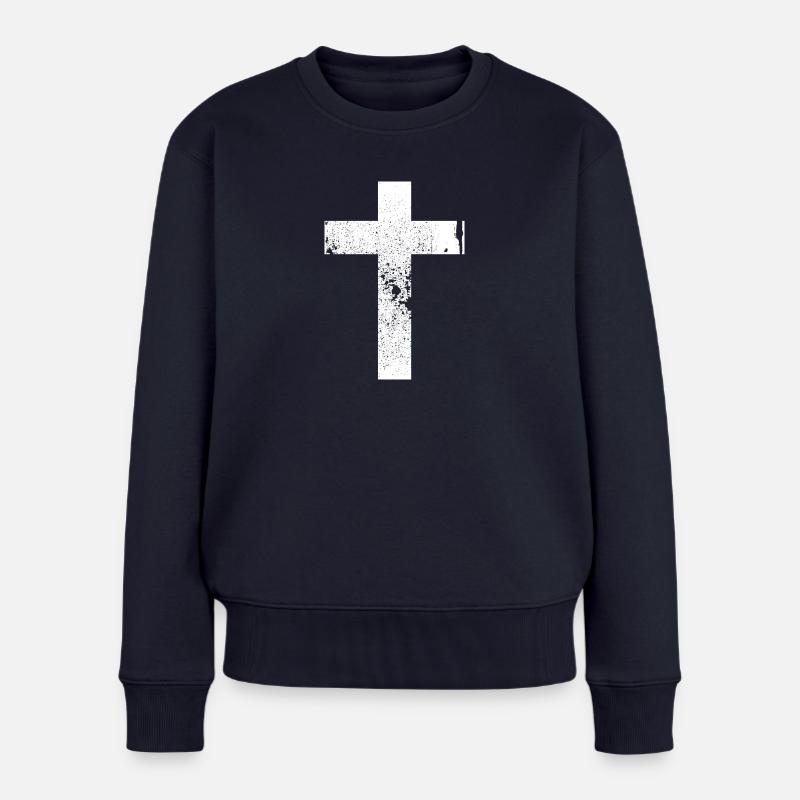 Croix grunge blanc - Pull Premium bio Femme - bleu marine