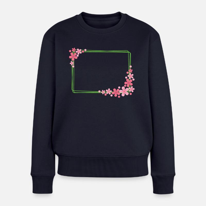 Rahmen mit Blumen - Frauen Premium Bio Pullover - Navy