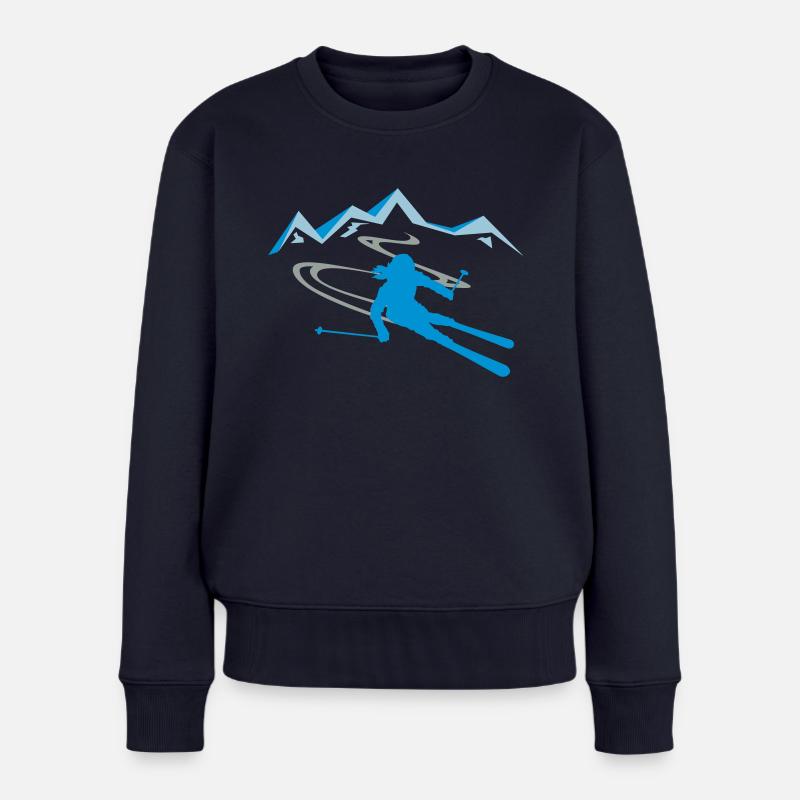 Skifahrerin Berge - Frauen Premium Bio Pullover - Navy