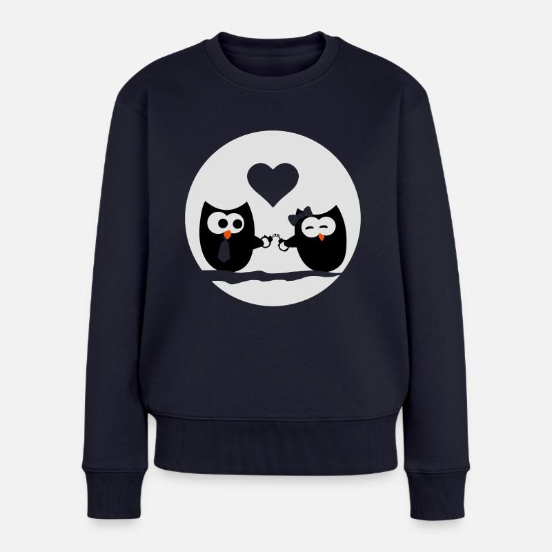 eulen valentinstag paar - Frauen Premium Bio Pullover - Navy
