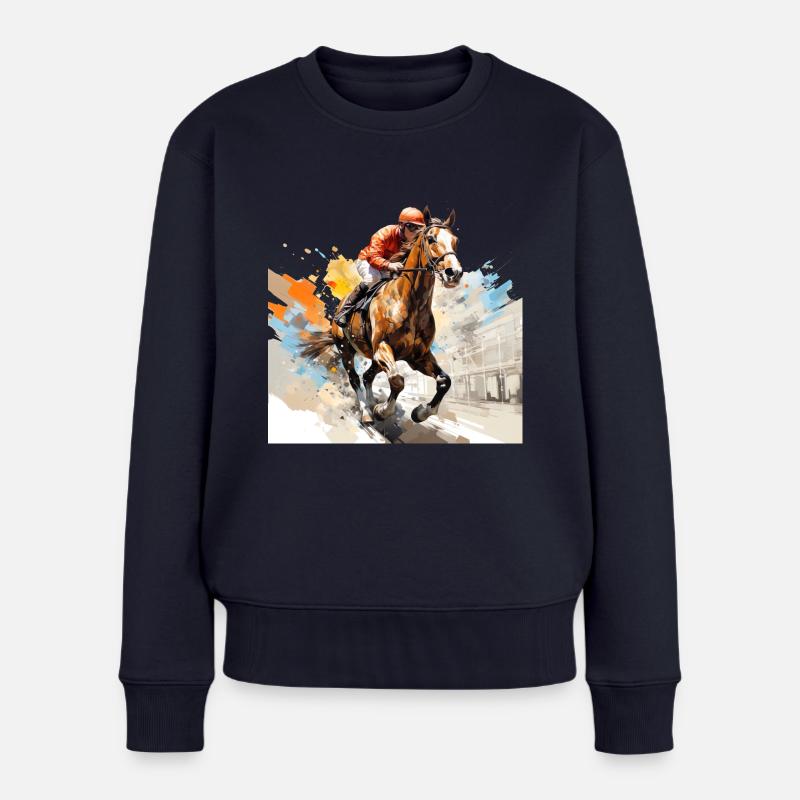 Cheval sur l’hippodrome - Pull Premium bio Femme - bleu marine