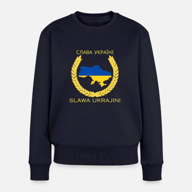 Слава Україні Slawa Ukrajini - Frauen Premium Bio Pullover - Navy