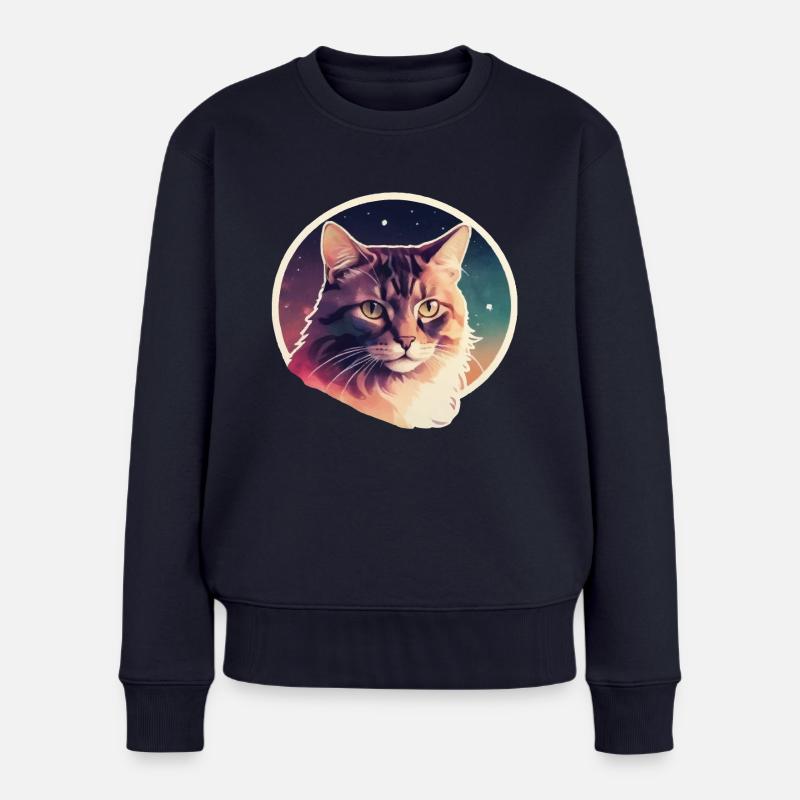 Katze in den Sternen - Frauen Premium Bio Pullover - Navy