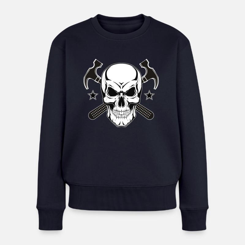 Totenkopf mit Hammer - Frauen Premium Bio Pullover - Navy