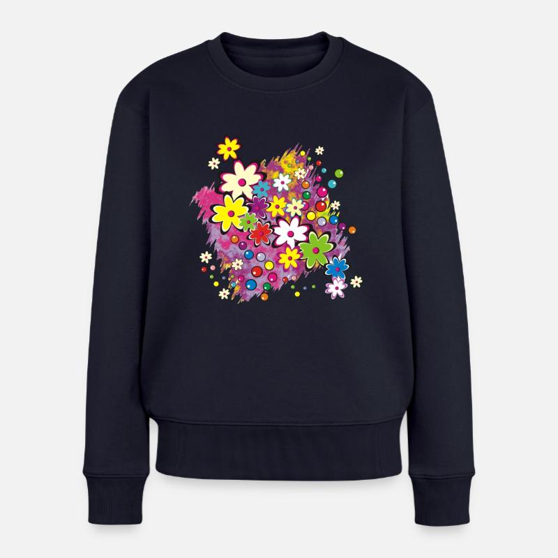 Flower Power - Frauen Premium Bio Pullover - Navy