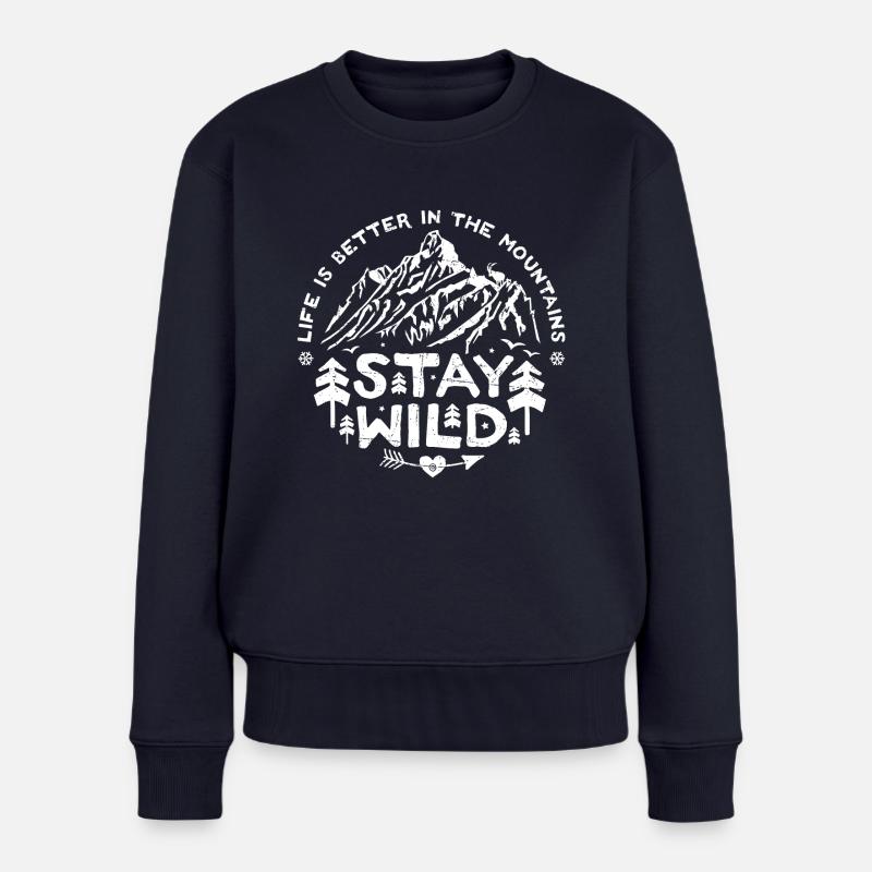 Stay Wild - weiss/dis - Frauen Premium Bio Pullover - Navy