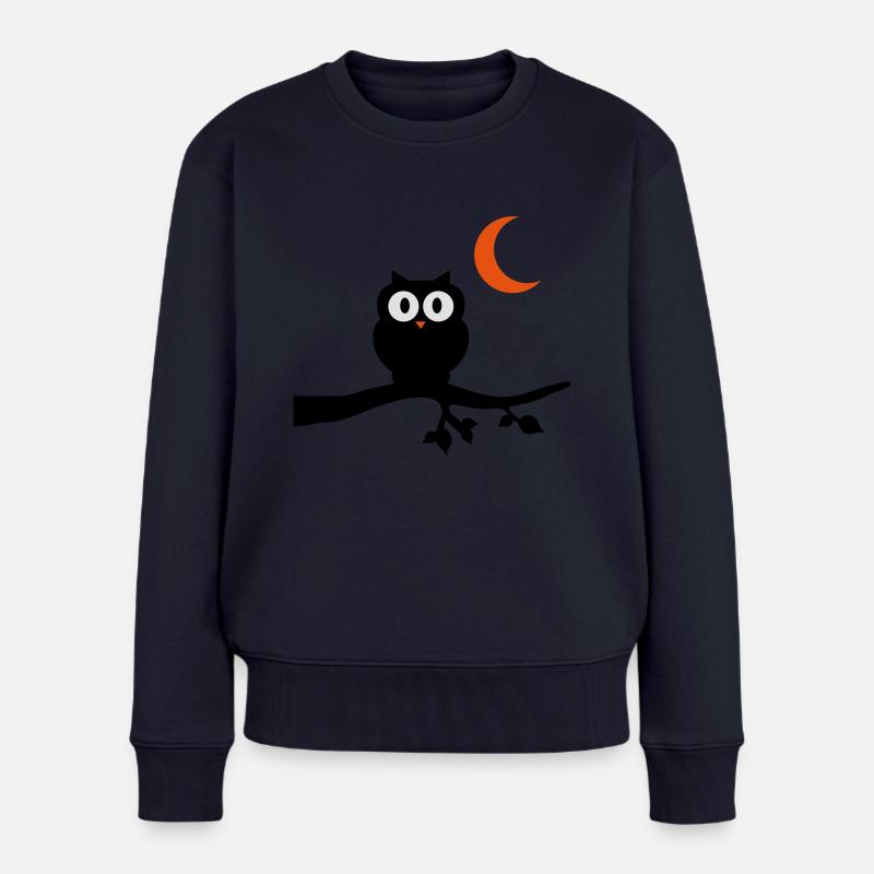 eule_vollmond_3 - Frauen Premium Bio Pullover - Navy