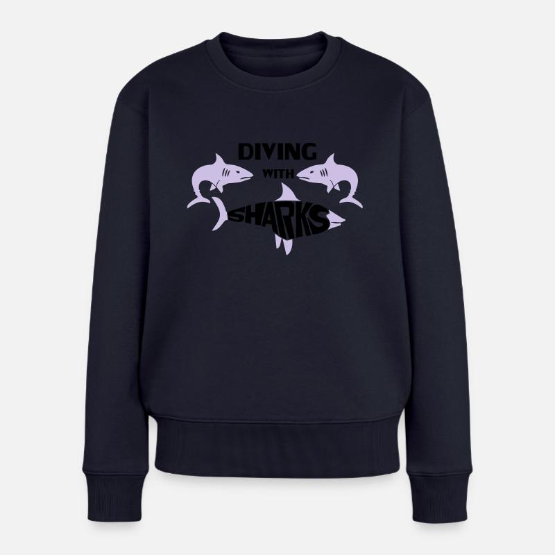 Diving with Sharks - Frauen Premium Bio Pullover - Navy