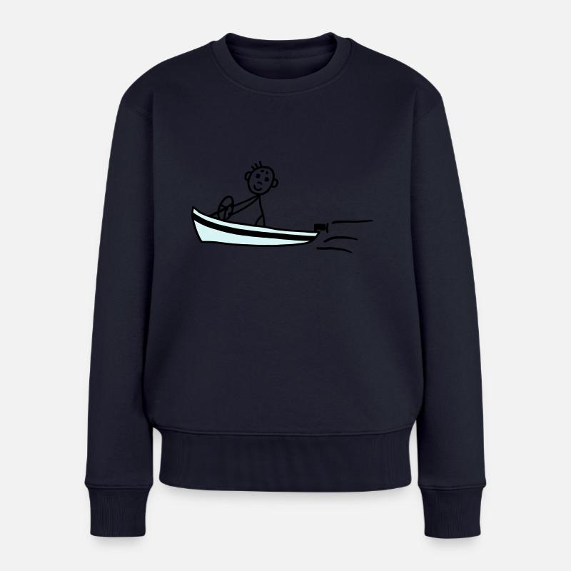 Männchen fährt Motorboot - V2 - Frauen Premium Bio Pullover - Navy