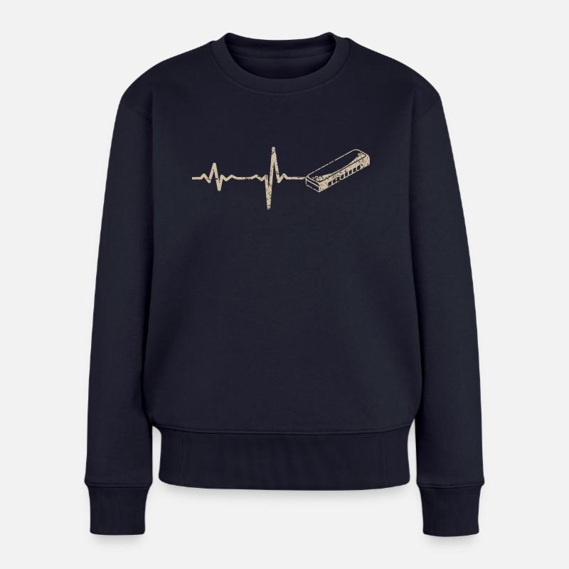 Cadeau harmonica Heartbeat - Pull Premium bio Femme - bleu marine