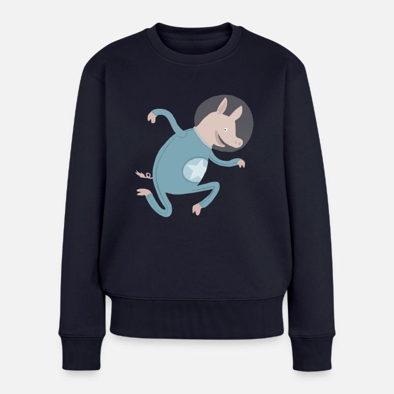 Schwein im All - Frauen Premium Bio Pullover - Navy