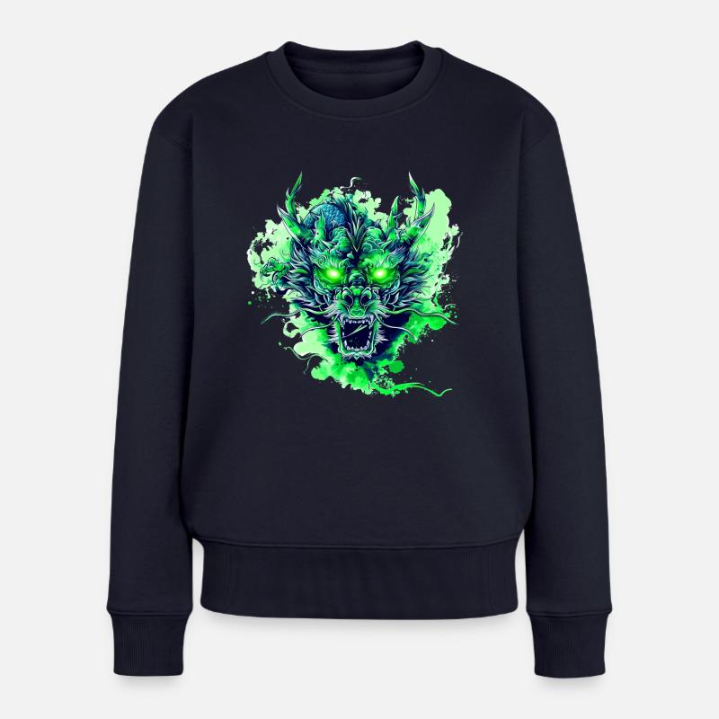 Grüner Drache - Frauen Premium Bio Pullover - Navy