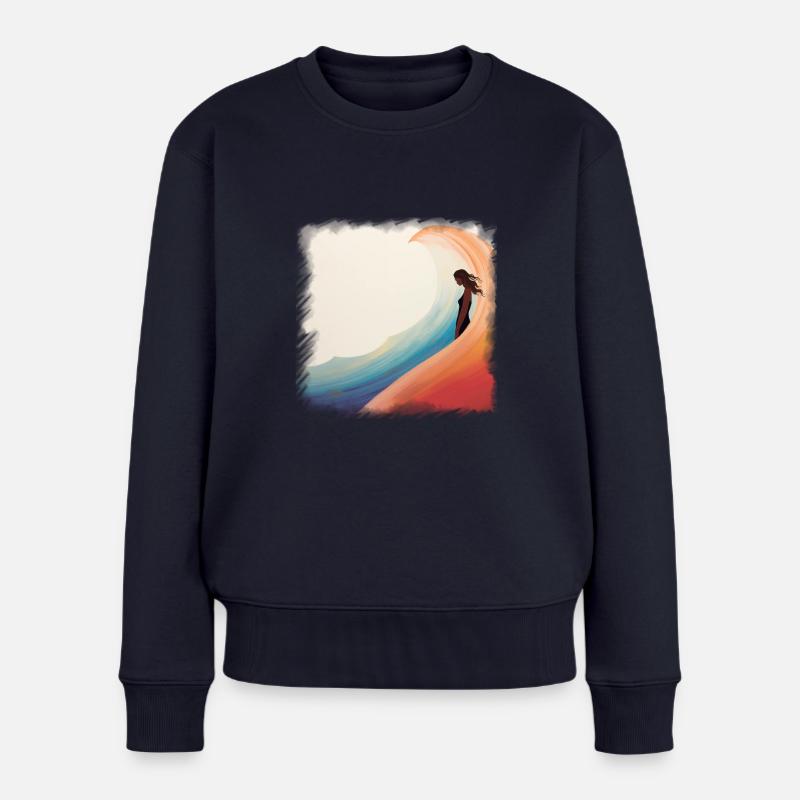 Les filles surfent – style rétro ! - Pull Premium bio Femme - bleu marine