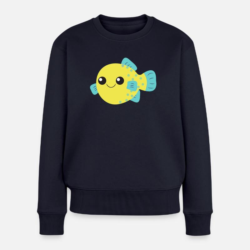 Kugelfisch, süßer niedlicher Fisch, Ozean, - Frauen Premium Bio Pullover - Navy