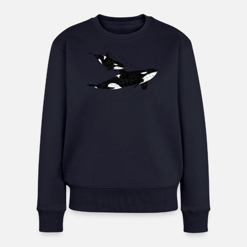 Orca Wal mit Orca-Baby - Frauen Premium Bio Pullover - Navy