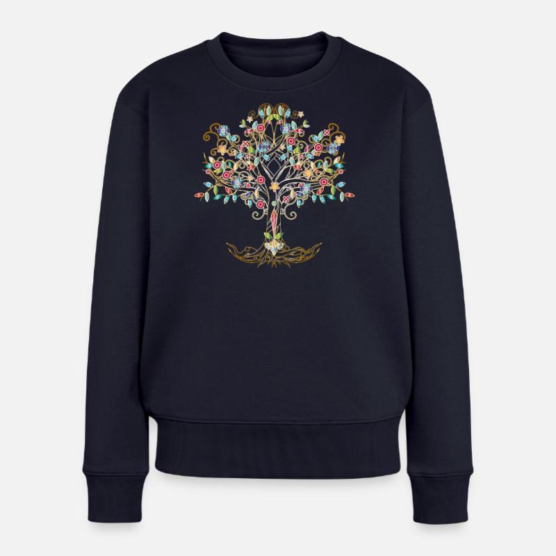 fantasievoller Baum in metallenen Farben - Frauen Premium Bio Pullover - Navy