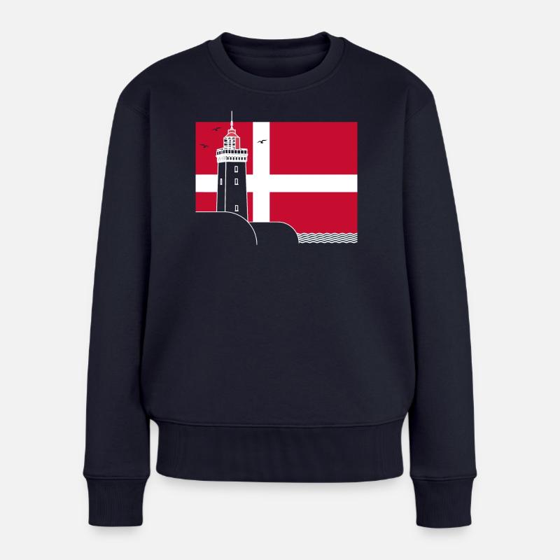 Drapeau du Danemark avec phare de Rubjerg Knude - Pull Premium bio Femme - bleu marine