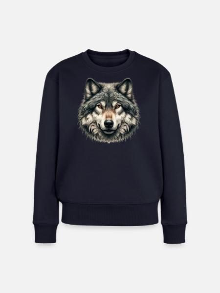 Wolf - Frauen Premium Bio Pullover - Navy