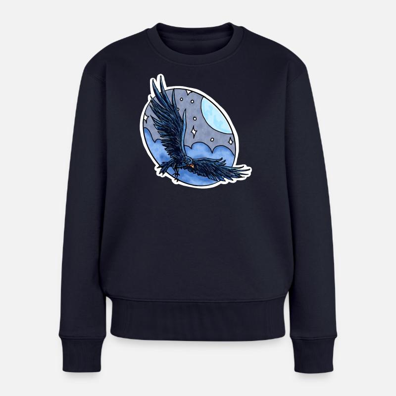 Rabe im Flug vor Nachthimmel - Frauen Premium Bio Pullover - Navy