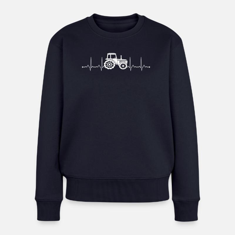 Herzschlag Traktor Bauer - Frauen Premium Bio Pullover - Navy