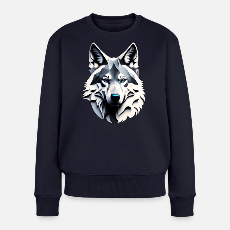 Wolf mit blauen Augen - Frauen Premium Bio Pullover - Navy