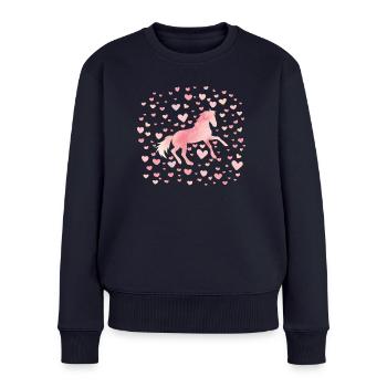 Tolles Pferde Shirt Mädchen Kinder Herzchen Horse - Frauen Premium Bio Pullover - Navy - Vorne - Julia (174cm)